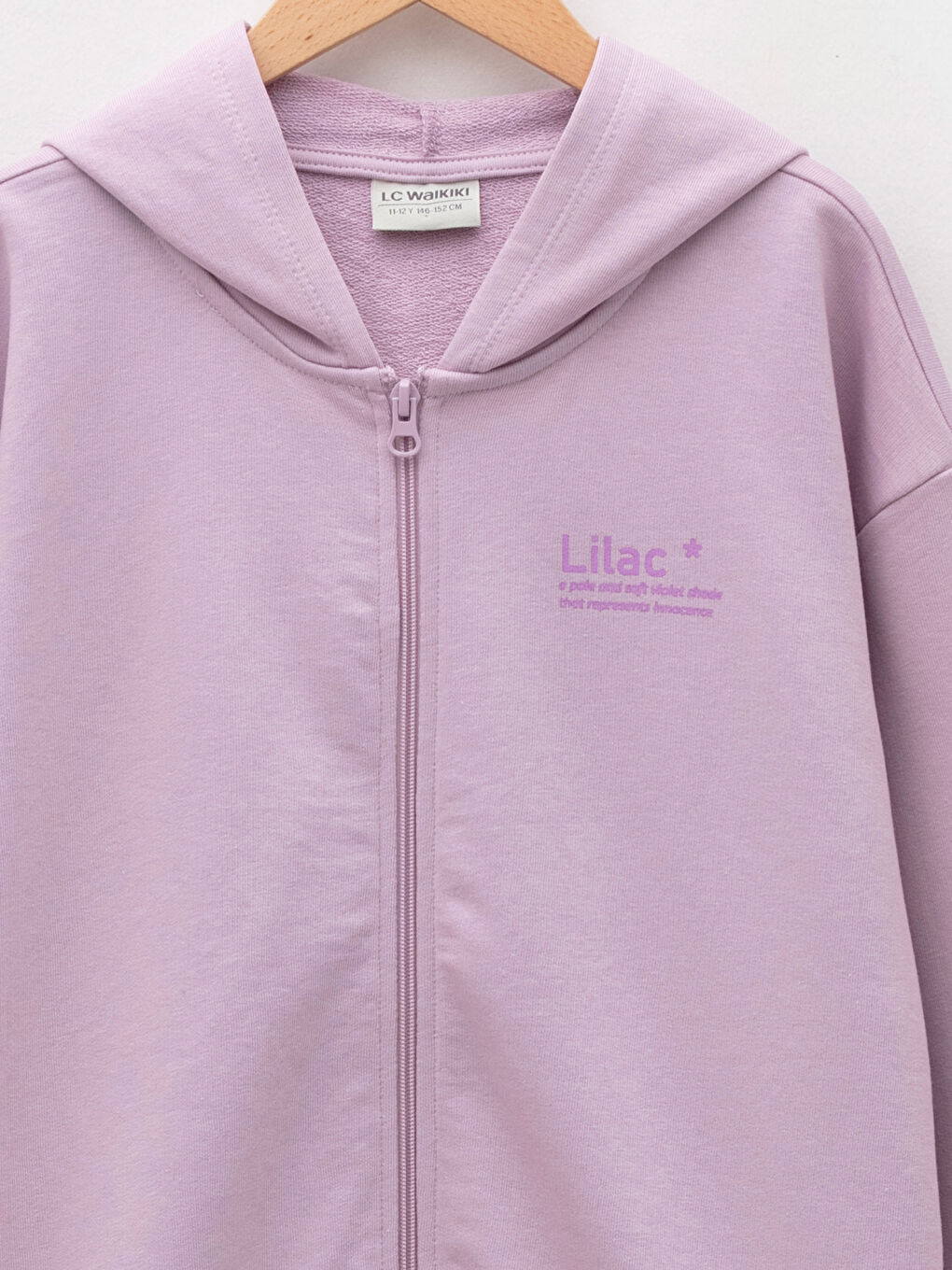 Lila Kapüşonlu Yazı Baskılı Uzun Kollu Kız Çocuk Fermuarlı Sweatshirt-2