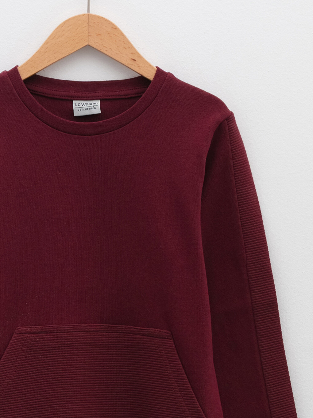 Bordo Bisiklet Yaka Basic Uzun Kollu Erkek Çocuk Tişört-2