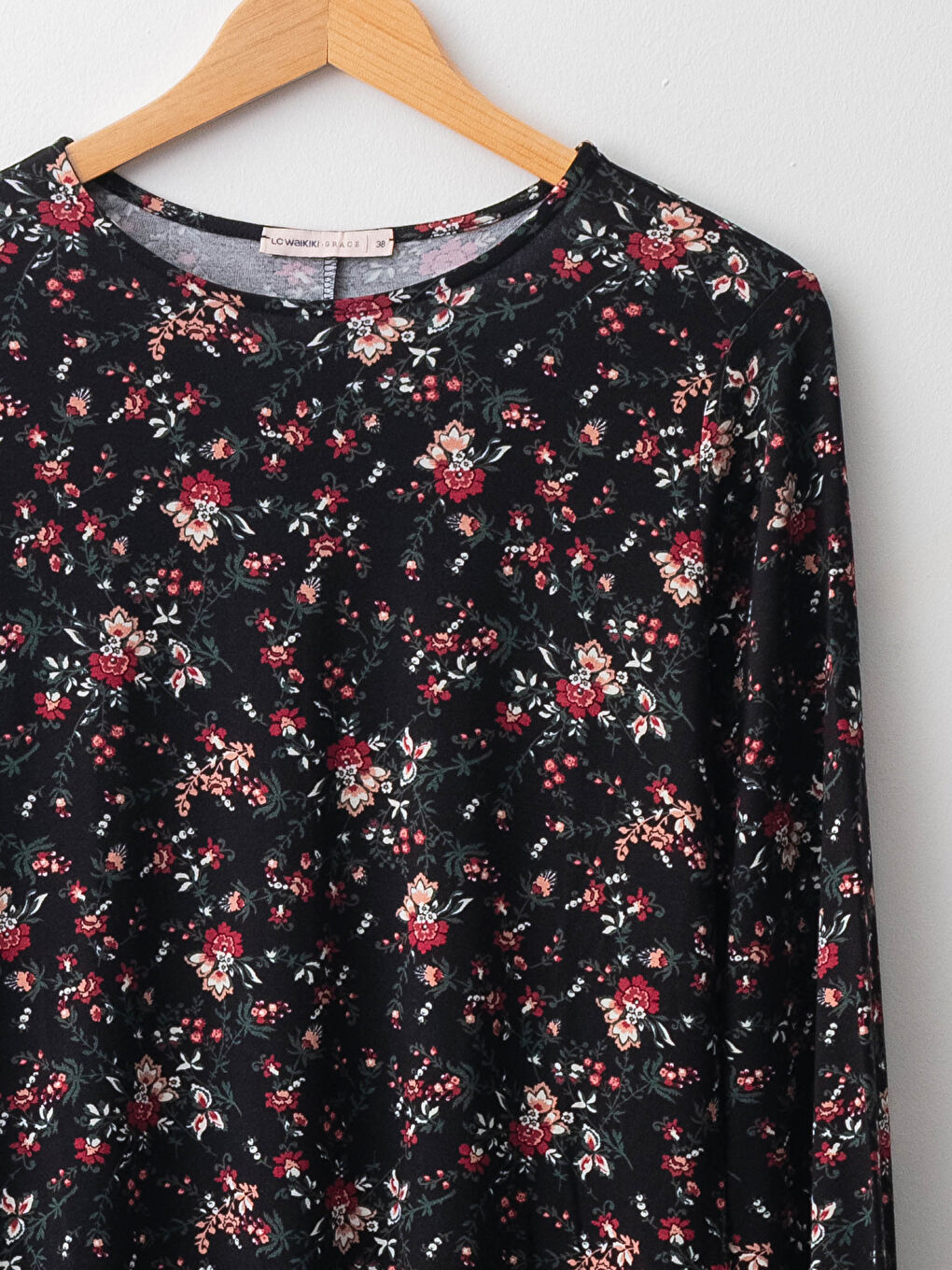 Rochie pentru Femei cu Guler Rotund Floral Mânecă Lungă Croiala A din Vâscoză-7