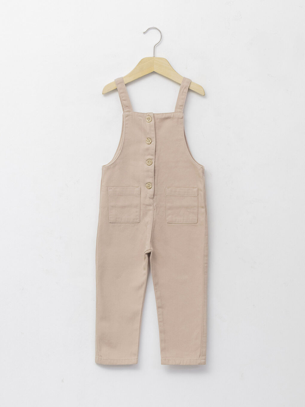 Bej Kare Yaka Askılı Basic Kız Bebek Salopet