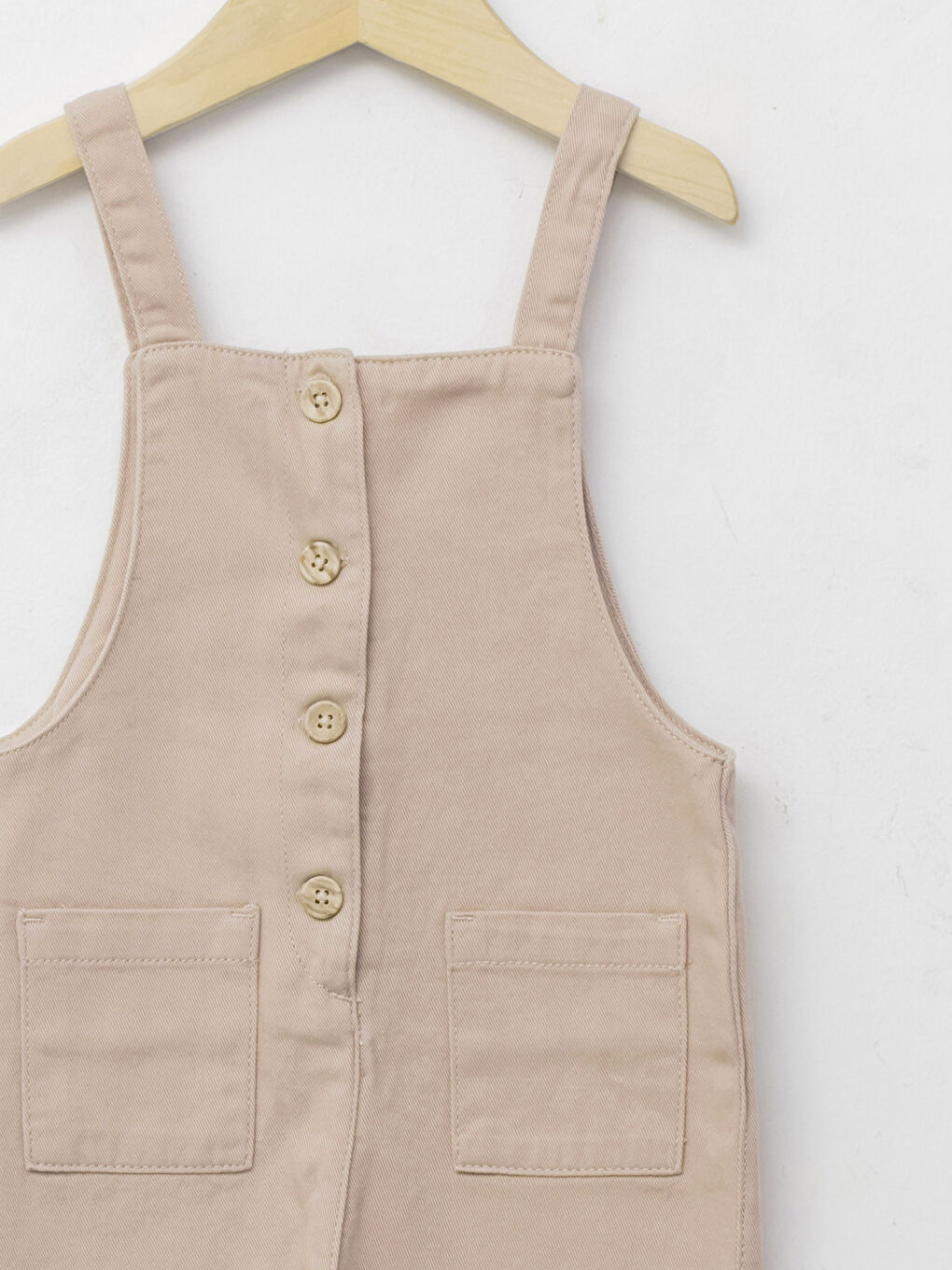 Bej Kare Yaka Askılı Basic Kız Bebek Salopet-2