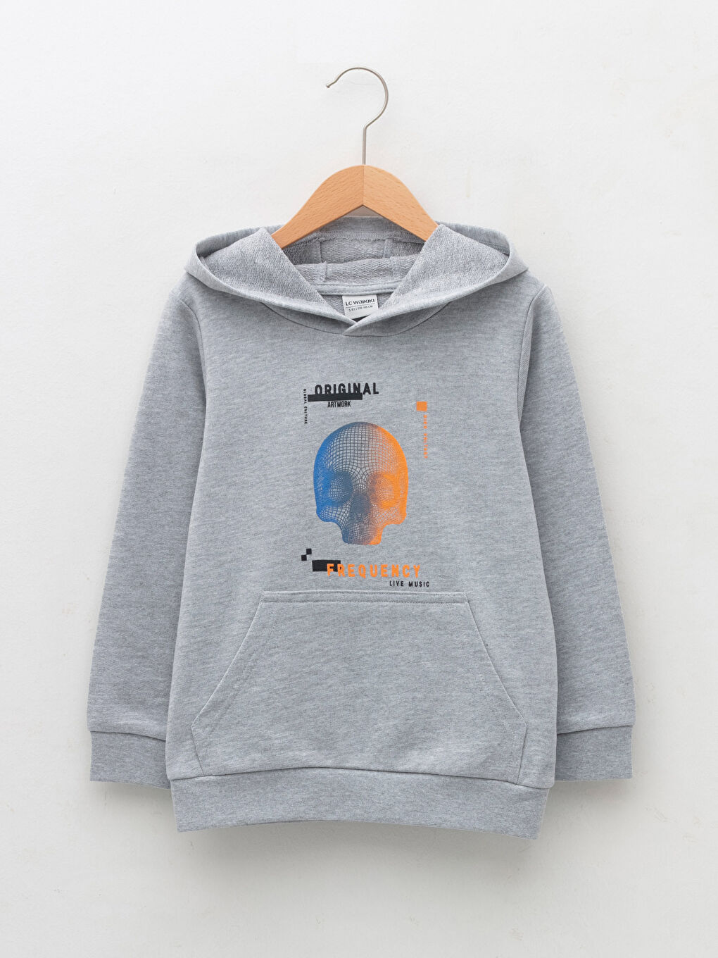 Gri Kapüşonlu Baskılı Uzun Kollu Erkek Çocuk Sweatshirt
