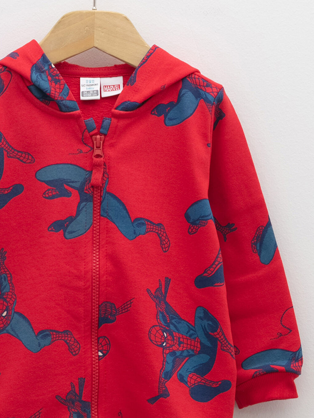 Kapüşonlu Uzun Kollu Spiderman Baskılı Erkek Bebek Fermuarlı Sweatshirt-2
