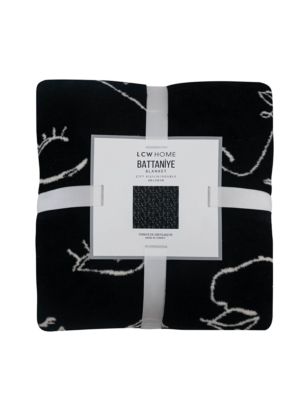 Siyah Çift Kişilik Kendinden Desenli Battaniye 200x220 cm-3