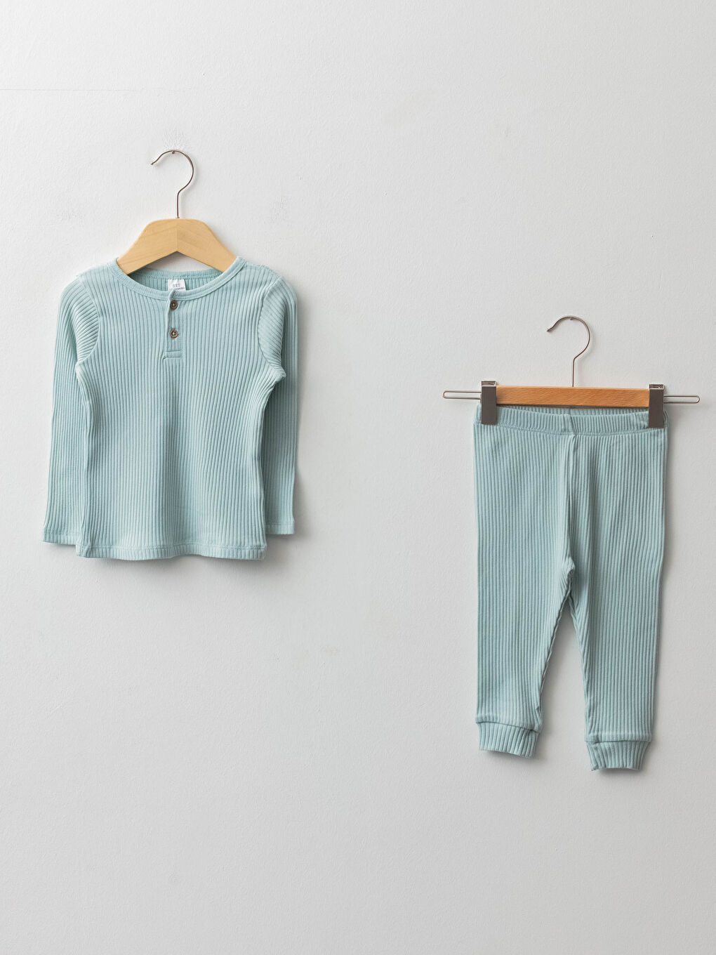 Turkuaz Bisiklet Yaka Uzun Kol Basic Kız Bebek Pijama Takımı