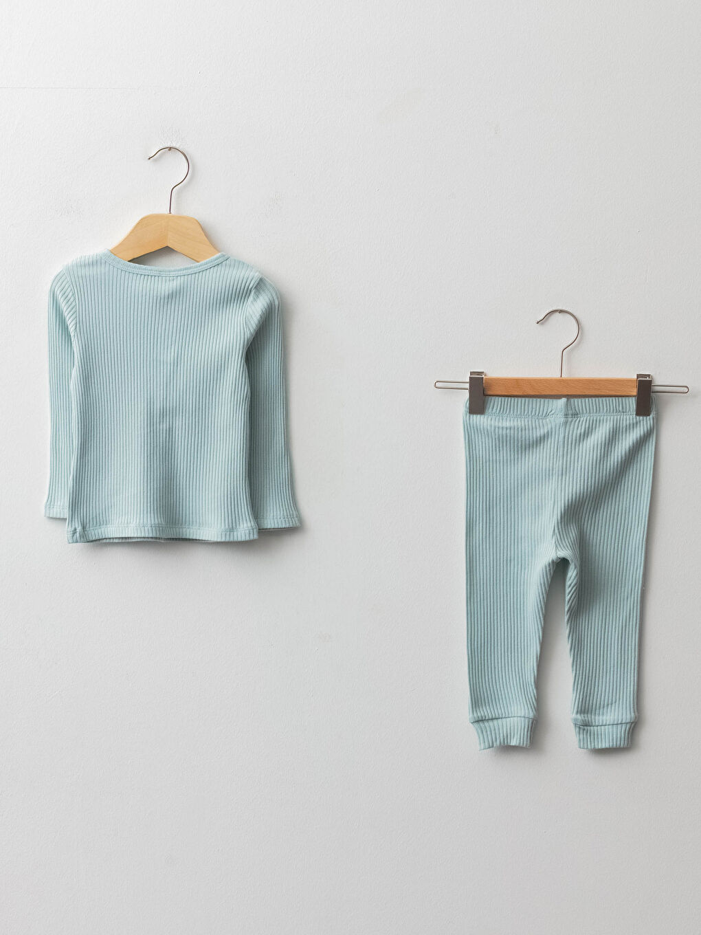 Turkuaz Bisiklet Yaka Uzun Kol Basic Kız Bebek Pijama Takımı-1