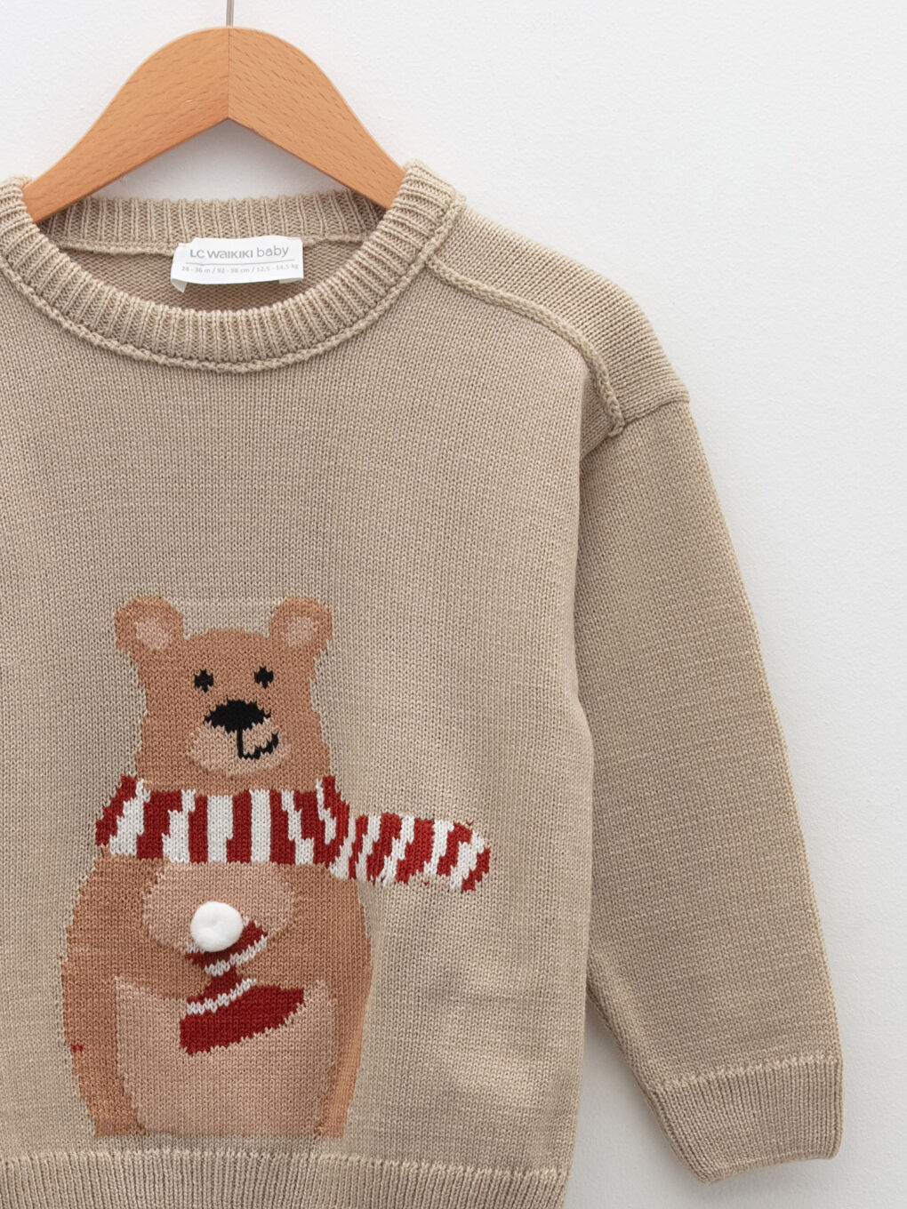 سترة تريكو بنقشة ياقة دائرية وكم طويل للأولاد الرضع-2