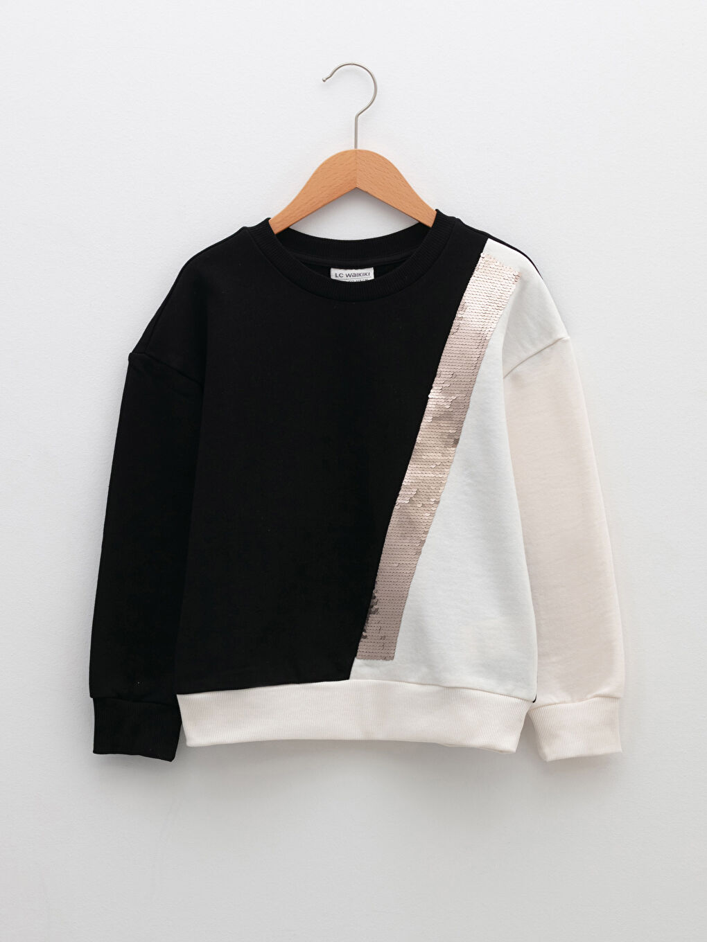 Crew Neck Two-way Sequin Long Sleeve Girl Sweatshirt-1