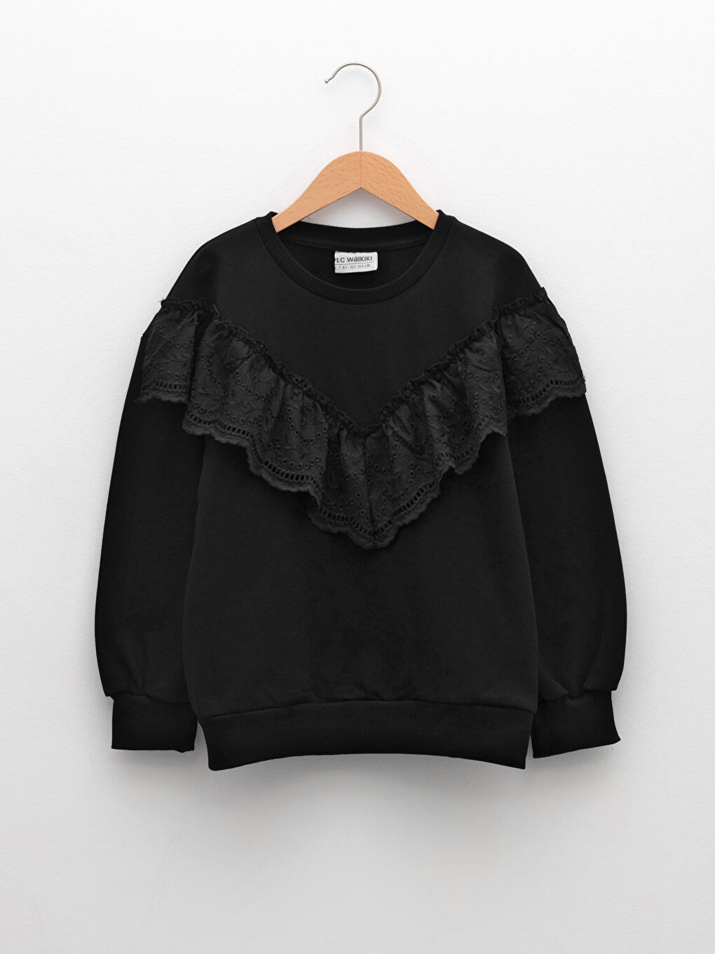 Свитшот с круглым вырезом, оборками и фигурной отделкой, с длинным рукавом для девочек