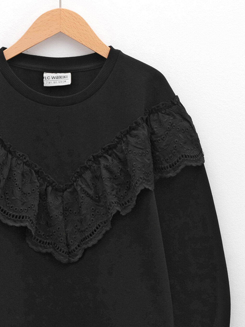 Свитшот с круглым вырезом, оборками и фигурной отделкой, с длинным рукавом для девочек-2