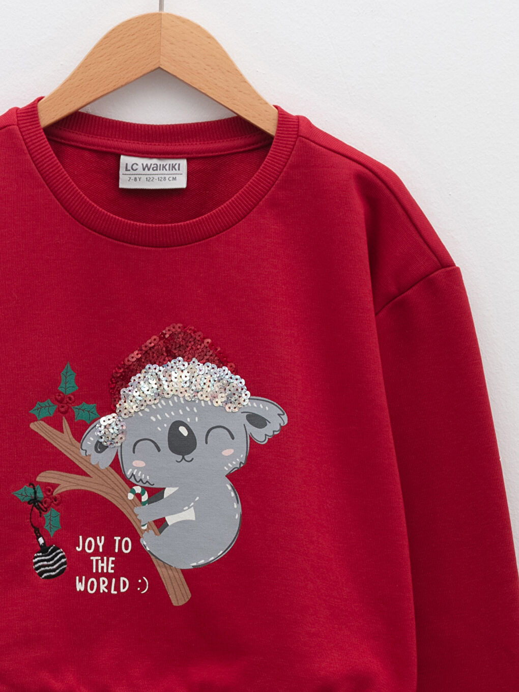 LCW Kids Kırmızı Bisiklet Yaka Yılbaşı Temalı Uzun Kollu Kız Çocuk Sweatshirt - 2