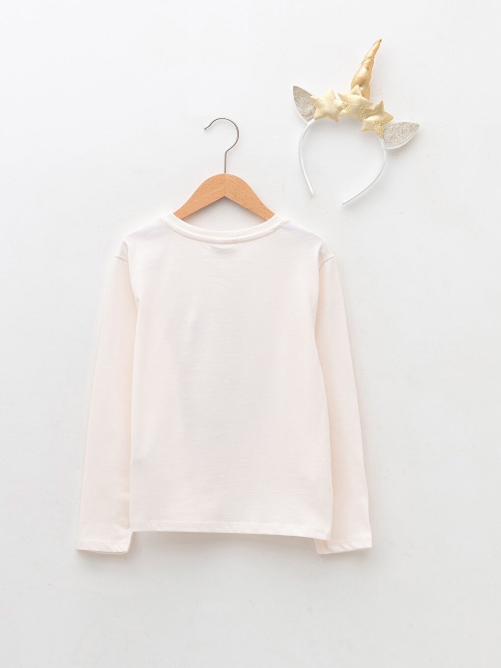 Crew Neck Christmas Themed Long Sleeve Girl's T-Shirt and Crown-1