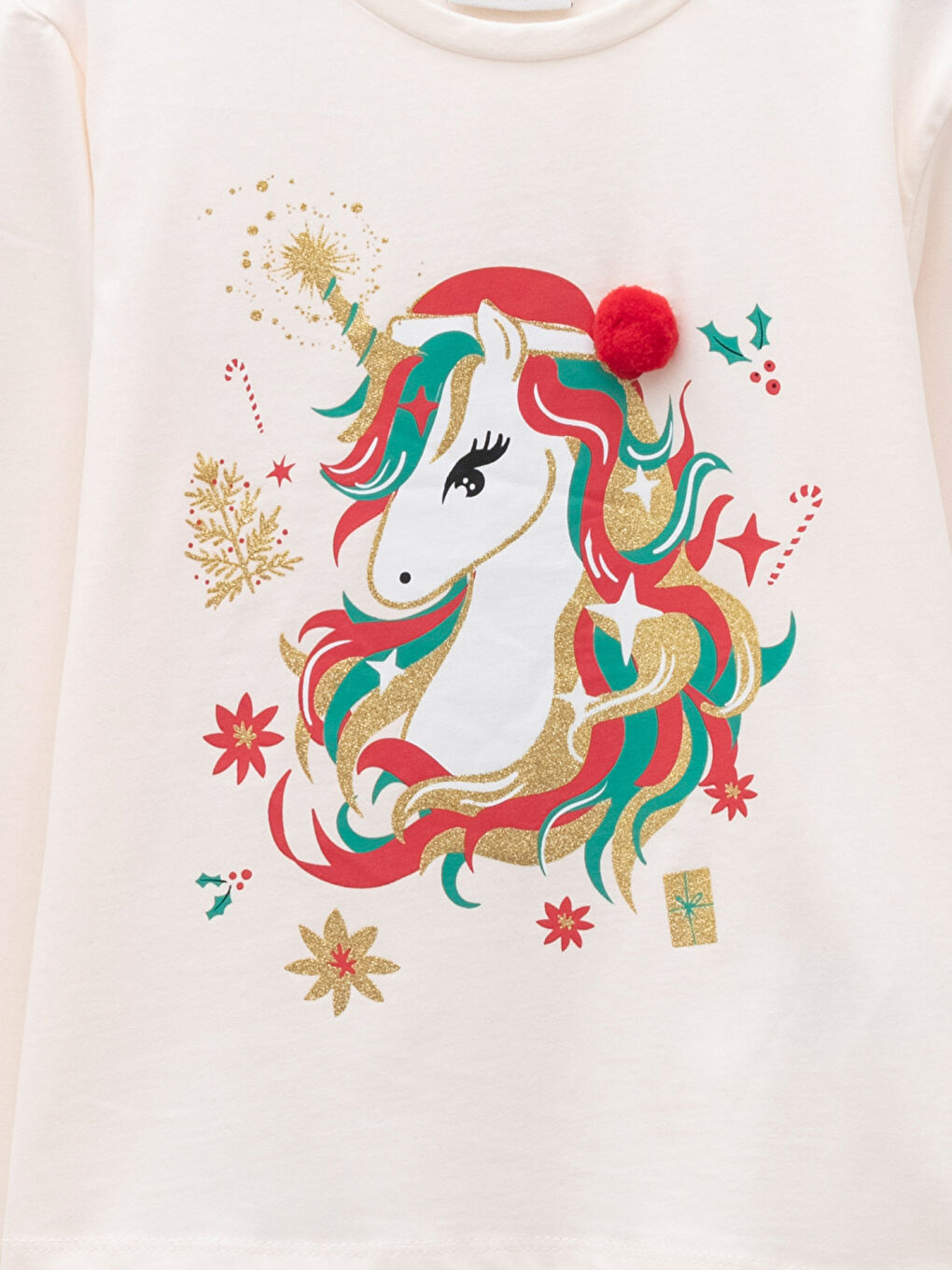 Crew Neck Christmas Themed Long Sleeve Girl's T-Shirt and Crown-2