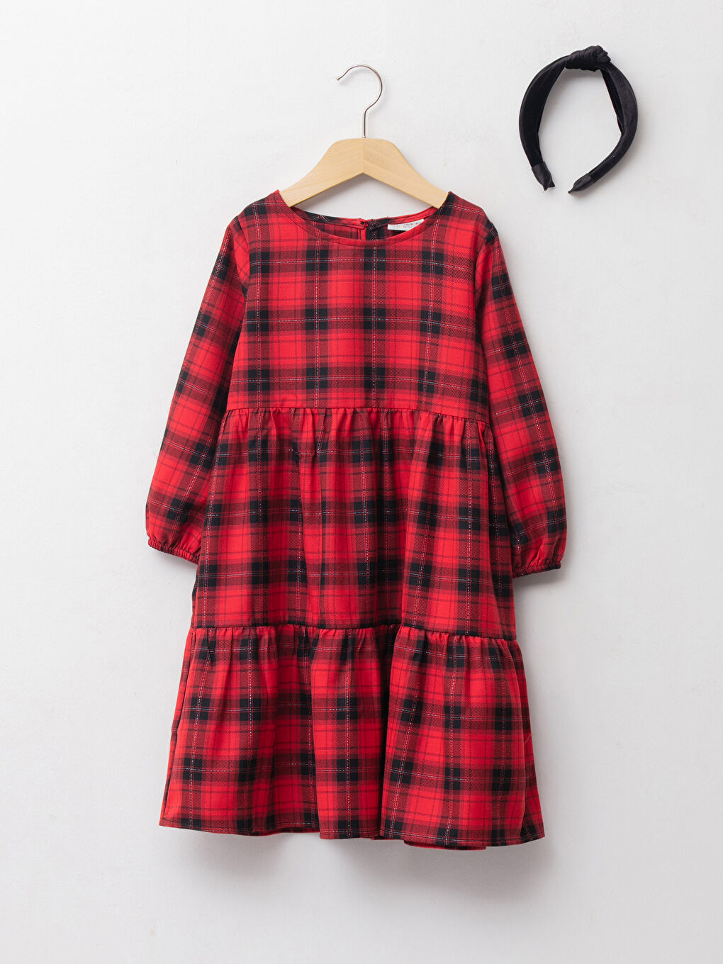 Платье Для Девочек В Клетку С Длинным Рукавом и Повязкой На Голову