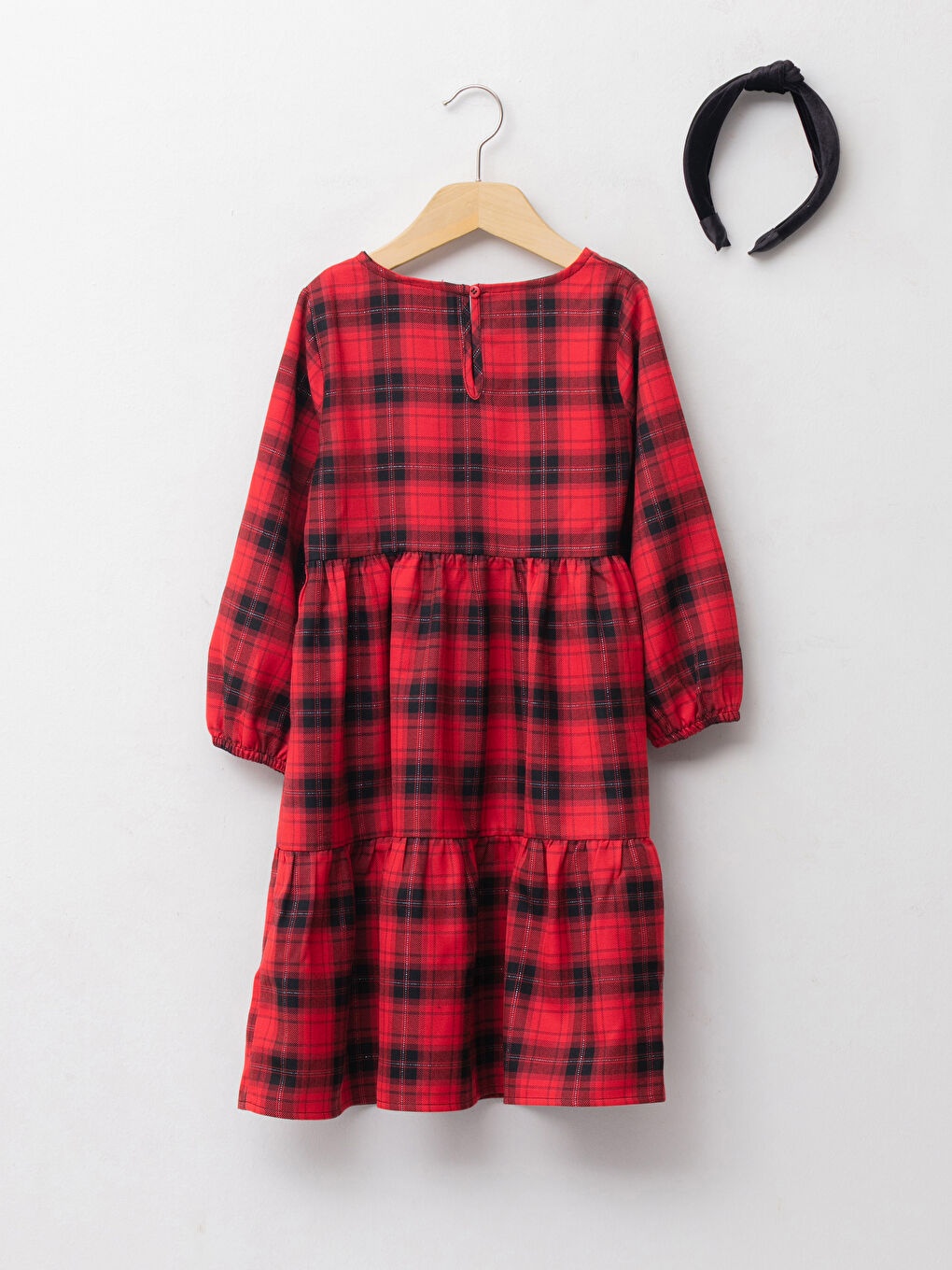 Платье Для Девочек В Клетку С Длинным Рукавом и Повязкой На Голову-1
