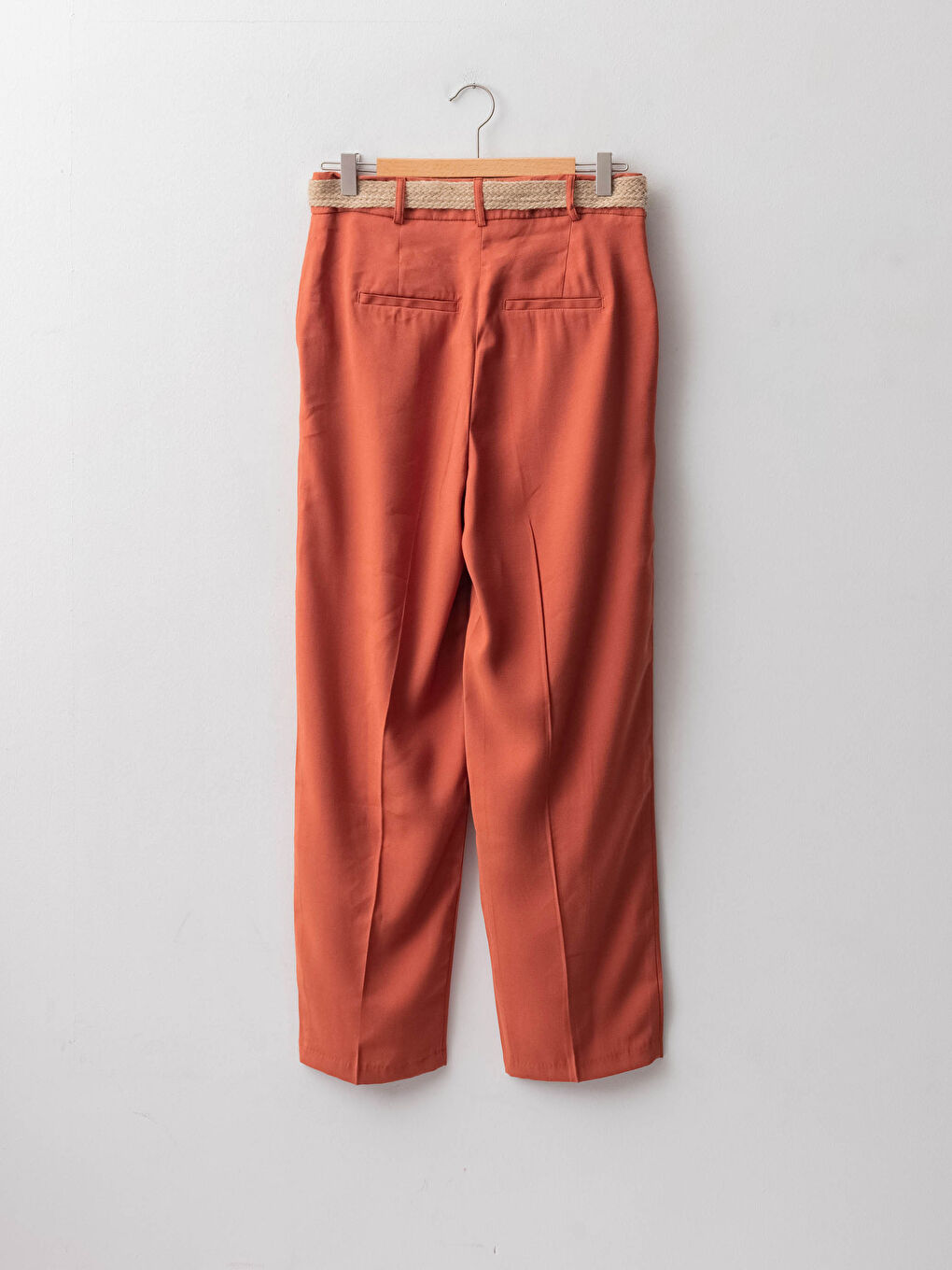 Kahverengi Yüksek Bel Bol Fit Kemer Detaylı Gabardin Kadın Pantolon-5