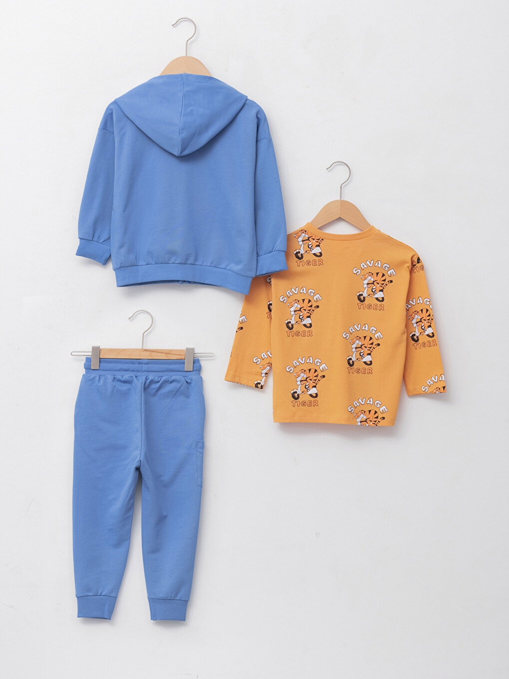 Set 3 Bucăți Hanorac Cu Fermoar, Tricou Și Pantaloni Jogger Imprimat Cu Mânecă Lungă Pentru Bebeluși Băieți-1