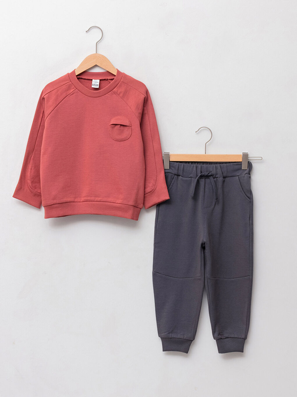 Kırmızı Bisiklet Yaka Basic Uzun Kollu Erkek Bebek Sweatshirt ve Eşofman Alt 2'li Takım