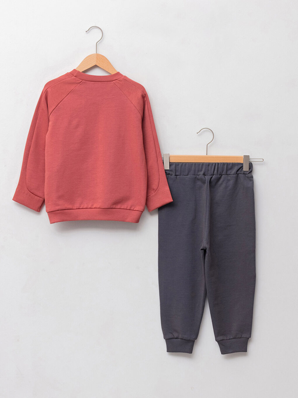 Kırmızı Bisiklet Yaka Basic Uzun Kollu Erkek Bebek Sweatshirt ve Eşofman Alt 2'li Takım-1