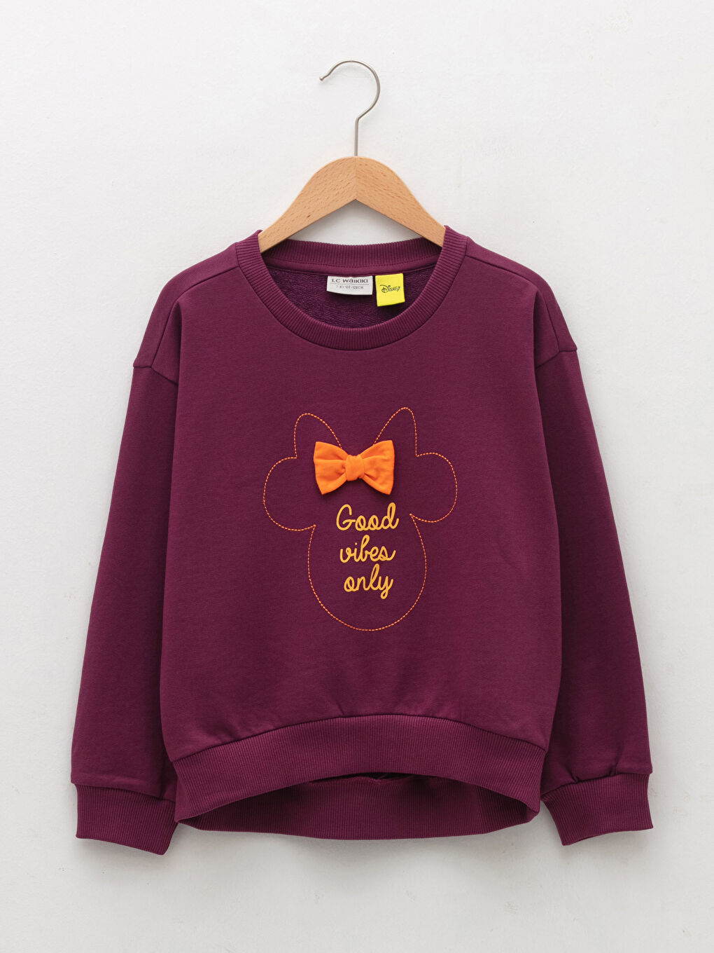 Crew Neck Minnie Mouse Printed Long Sleeve Girls' Sweatshirt