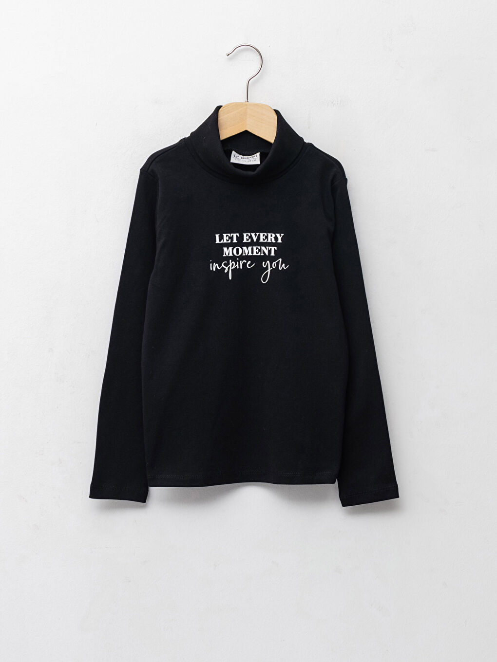 Siyah Balıkçı Yaka Baskılı Uzun Kollu Kız Çocuk Tişört