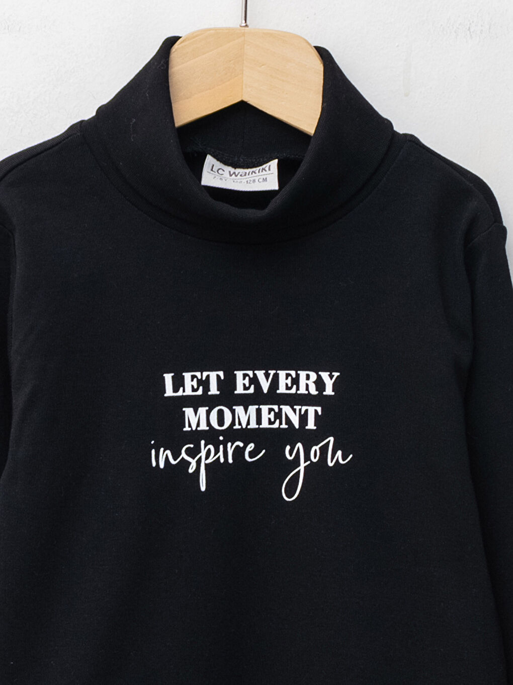 Siyah Balıkçı Yaka Baskılı Uzun Kollu Kız Çocuk Tişört-2