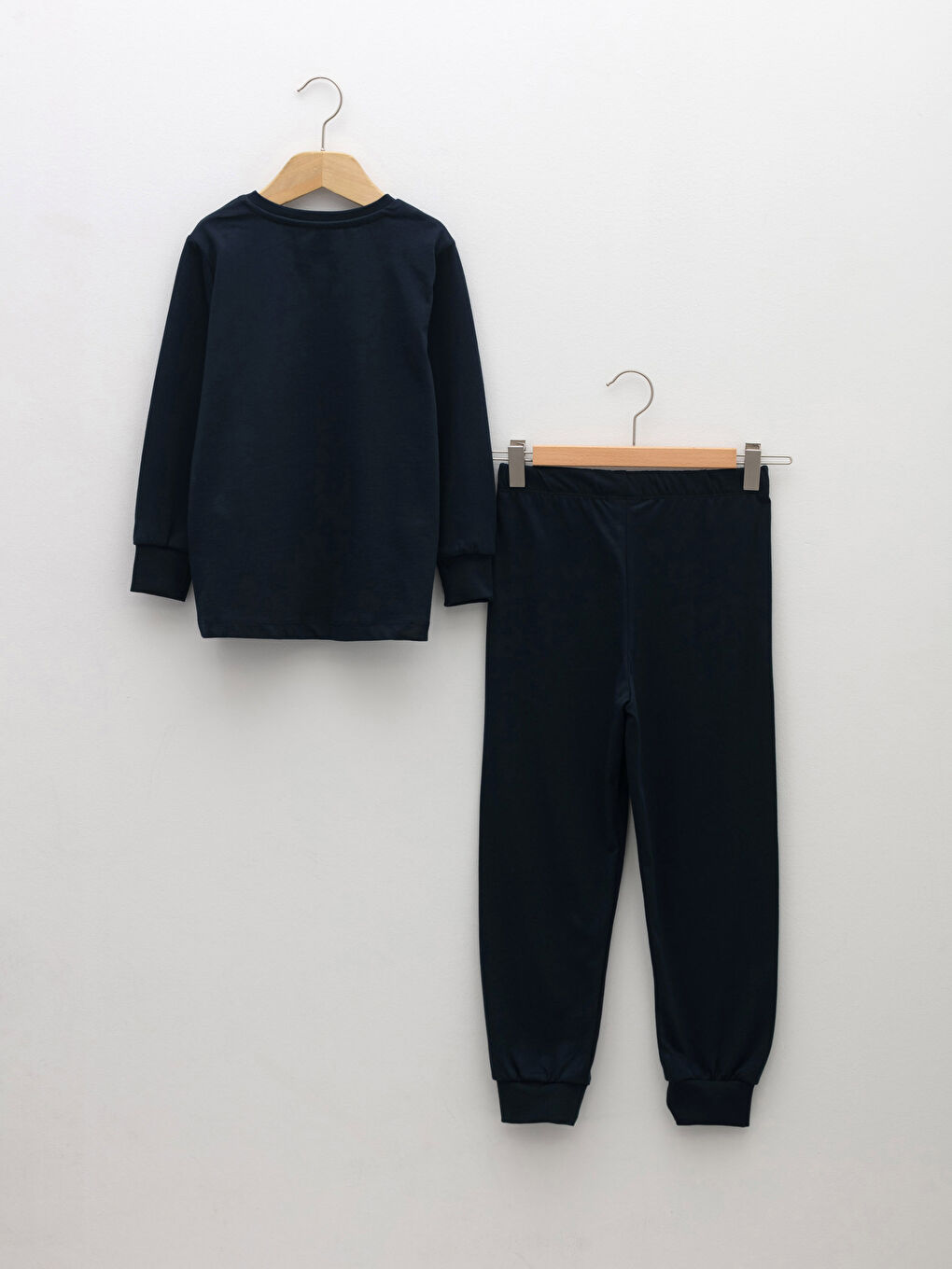 Lacivert Bisiklet Yaka Baskılı Uzun Kollu Erkek Çocuk Pijama Takımı-1