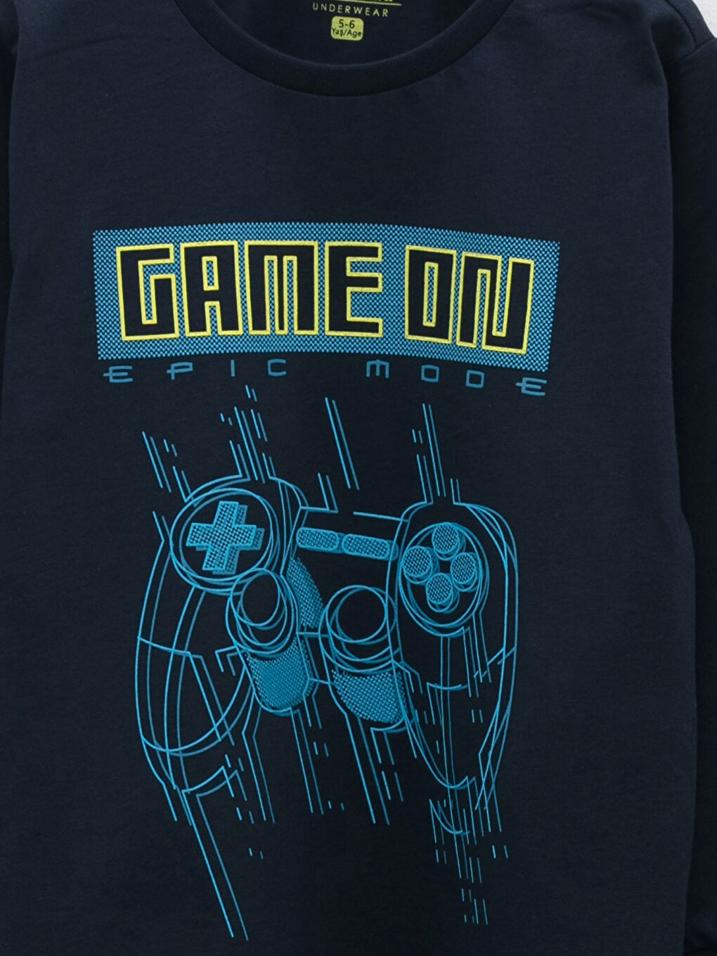 Lacivert Bisiklet Yaka Baskılı Uzun Kollu Erkek Çocuk Pijama Takımı-2