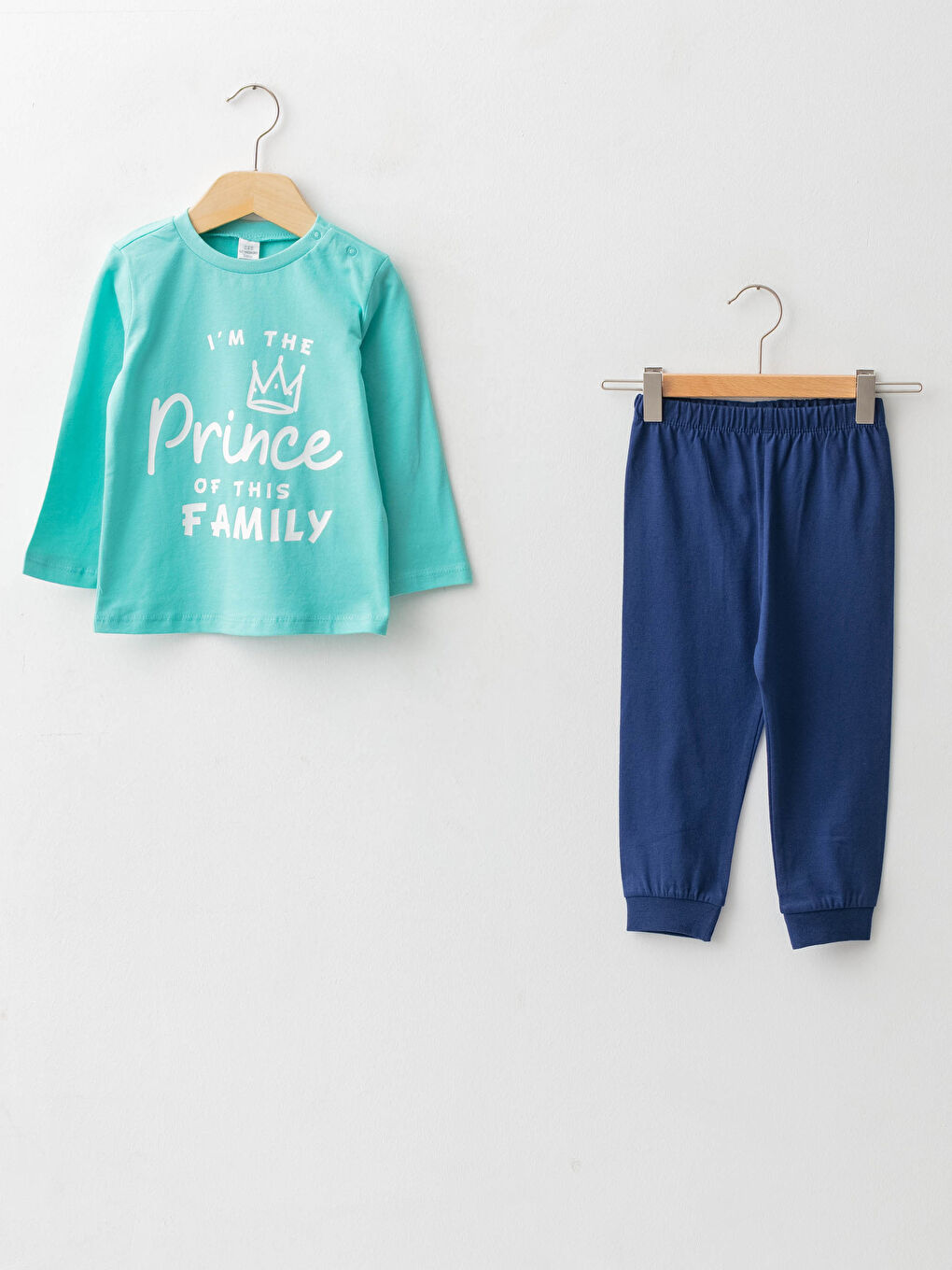 Turkuaz Bisiklet Yaka Uzun Kol Baskılı Erkek Bebek Pijama Takımı