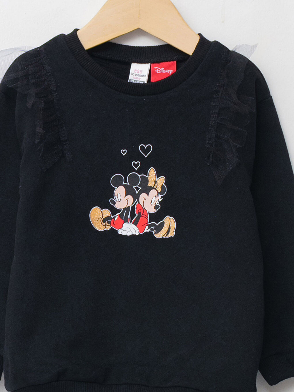 LCW baby Yeni Siyah Bisiklet Yaka Uzun Kol Minnie ve Mickey Mouse Baskılı Kız Bebek Sweatshirt - 2