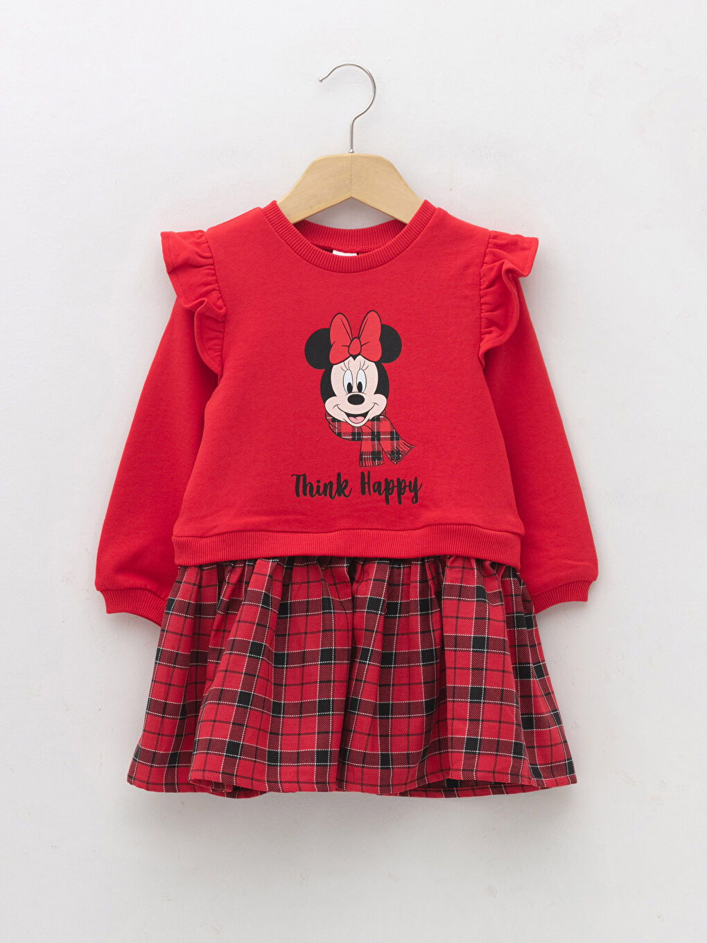 Crew Neck Long Sleeve Minnie Mouse Printed Cotton Baby Girl Dress