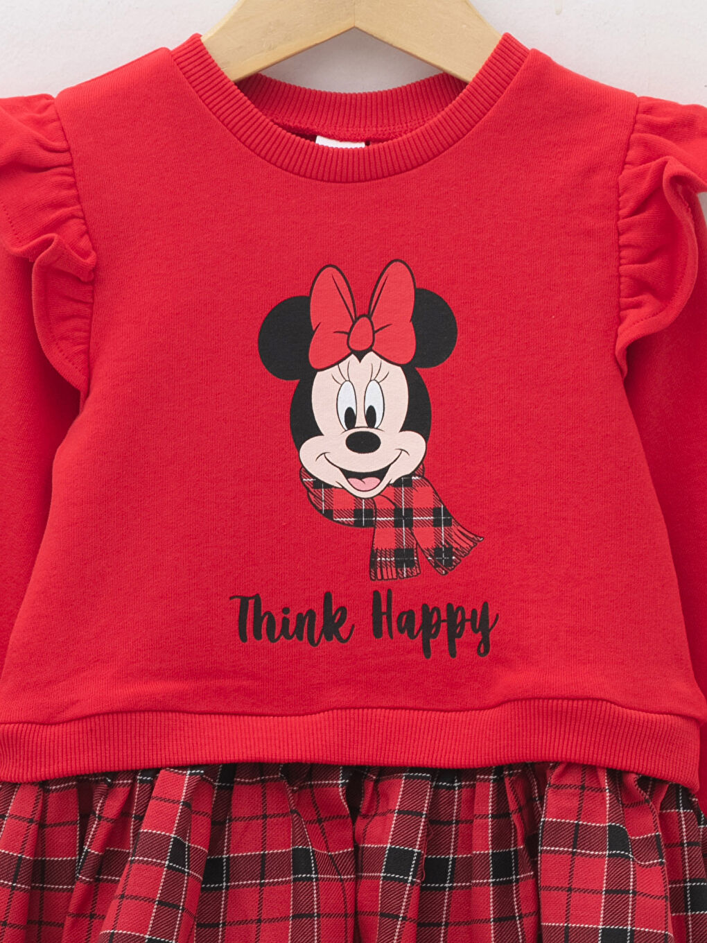 Crew Neck Long Sleeve Minnie Mouse Printed Cotton Baby Girl Dress-2