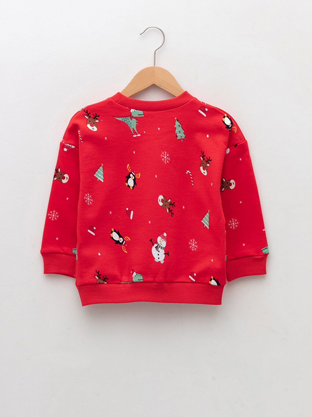 Kırmızı Bisiklet Yaka Uzun Kollu Yılbaşı Temalı Erkek Bebek Sweatshirt-1