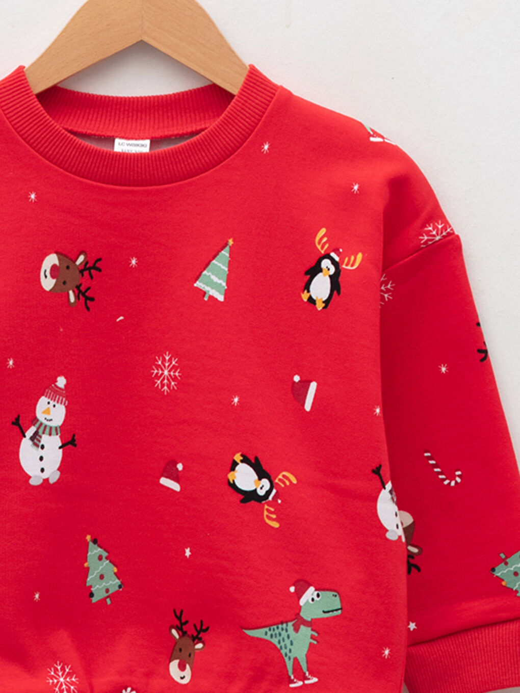 Kırmızı Bisiklet Yaka Uzun Kollu Yılbaşı Temalı Erkek Bebek Sweatshirt-2