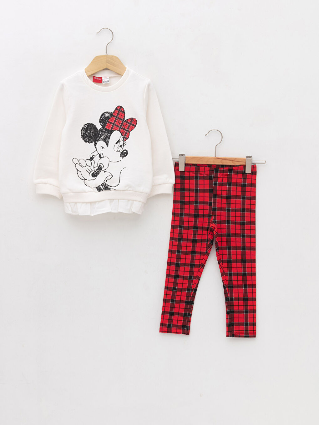 Crew Neck Long Sleeve Minnie Mouse Printed Baby Girls' Sweatshirt and Tights 2 Pack Set