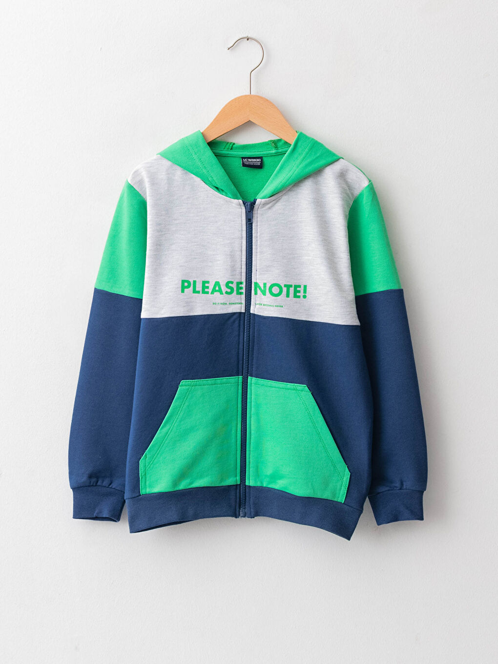 Yeşil Kapüşonlu Baskılı Uzun Kollu Erkek Çocuk Fermuarlı Sweatshirt