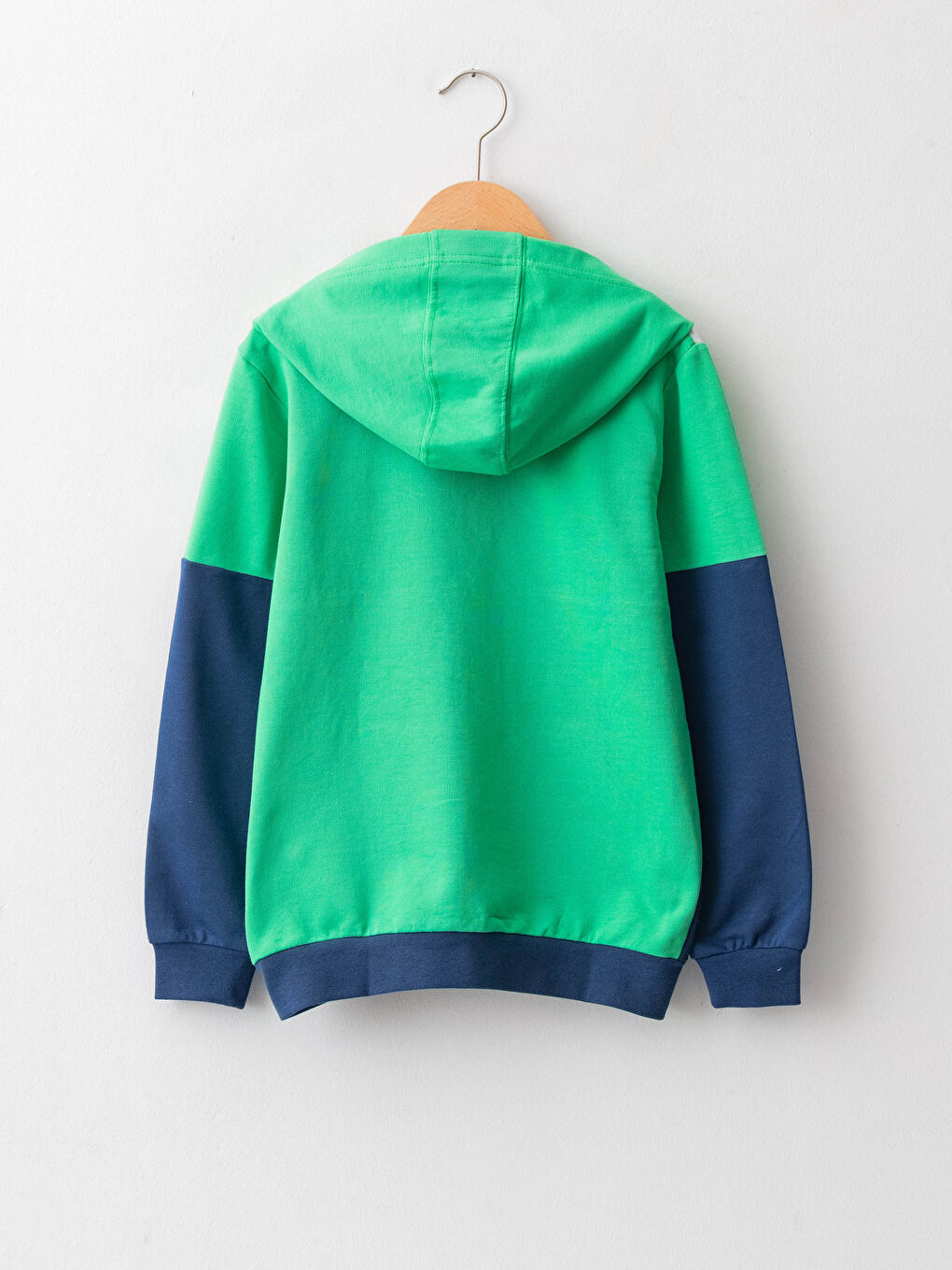 Yeşil Kapüşonlu Baskılı Uzun Kollu Erkek Çocuk Fermuarlı Sweatshirt-1