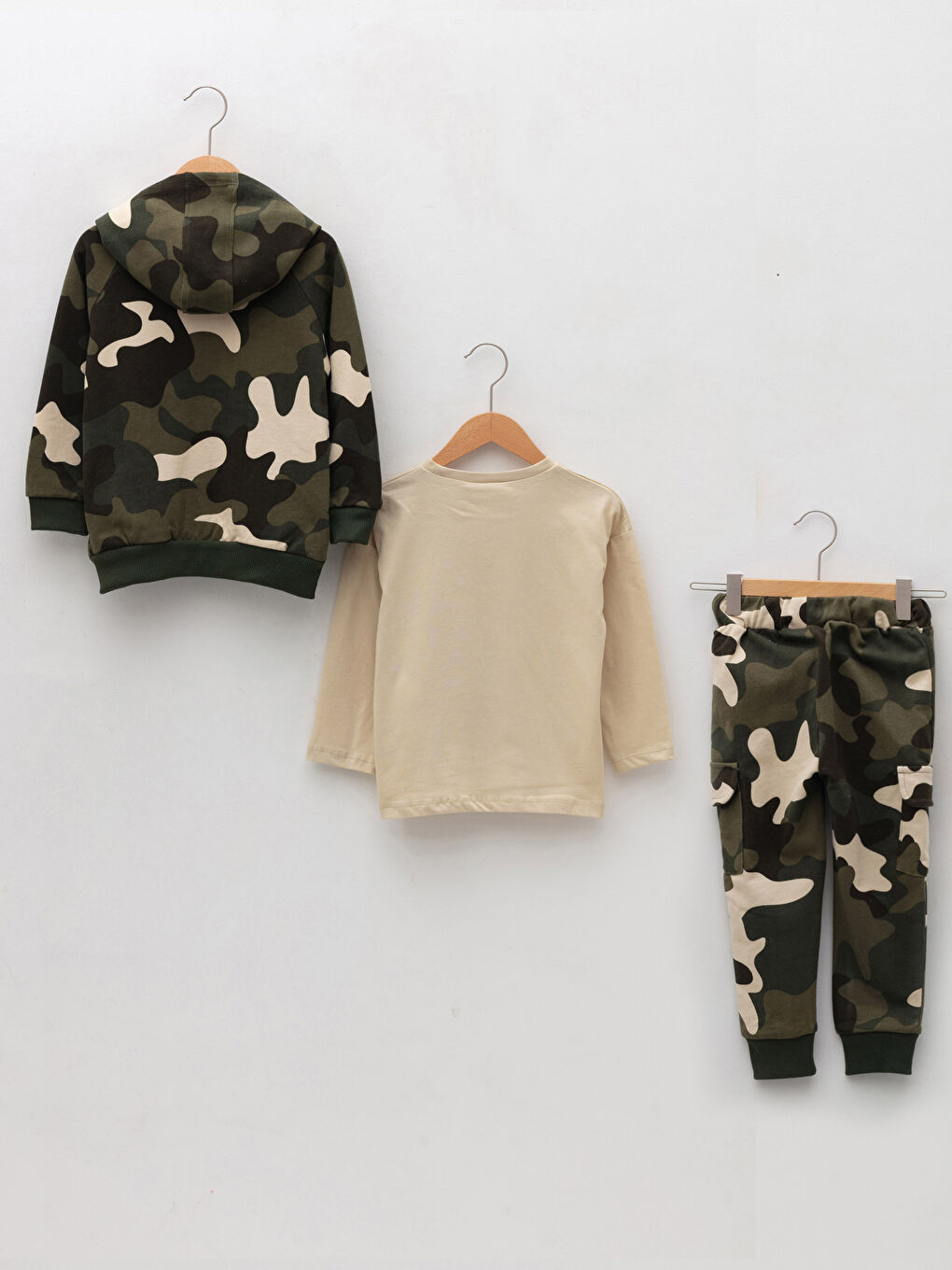 Haki Uzun Kollu Desenli Erkek Bebek 3'lü Takım-1