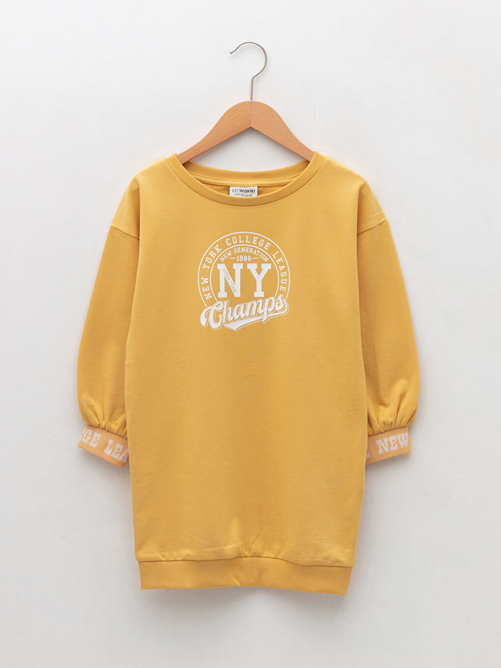 Crew Neck Printed Long Sleeve Girls' Dress