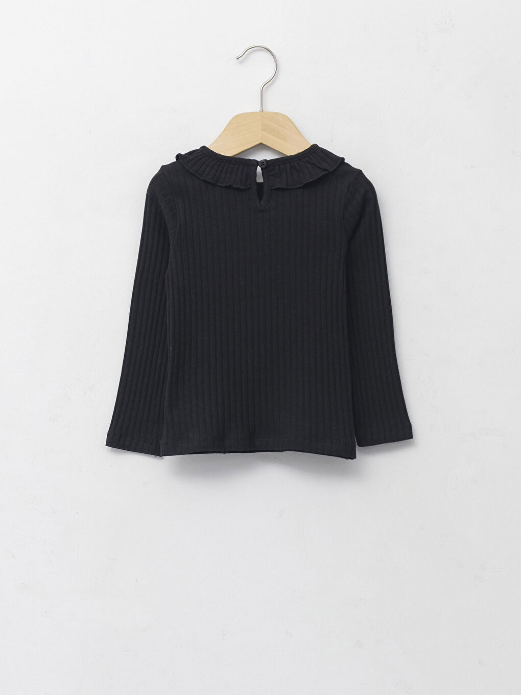 Siyah Bisiklet Yaka Uzun Kol Basic Kız Bebek Tişört-1