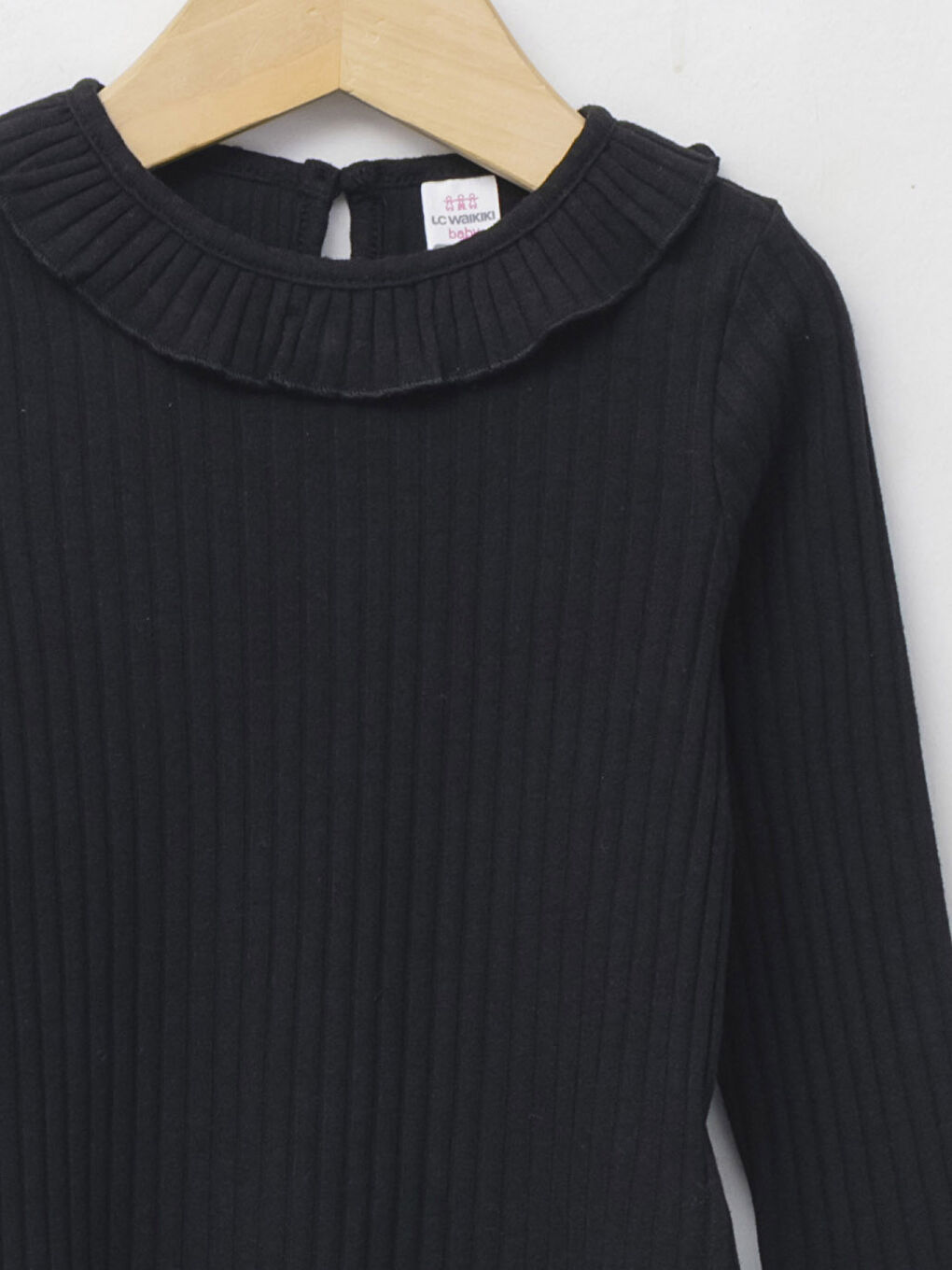 Siyah Bisiklet Yaka Uzun Kol Basic Kız Bebek Tişört-2