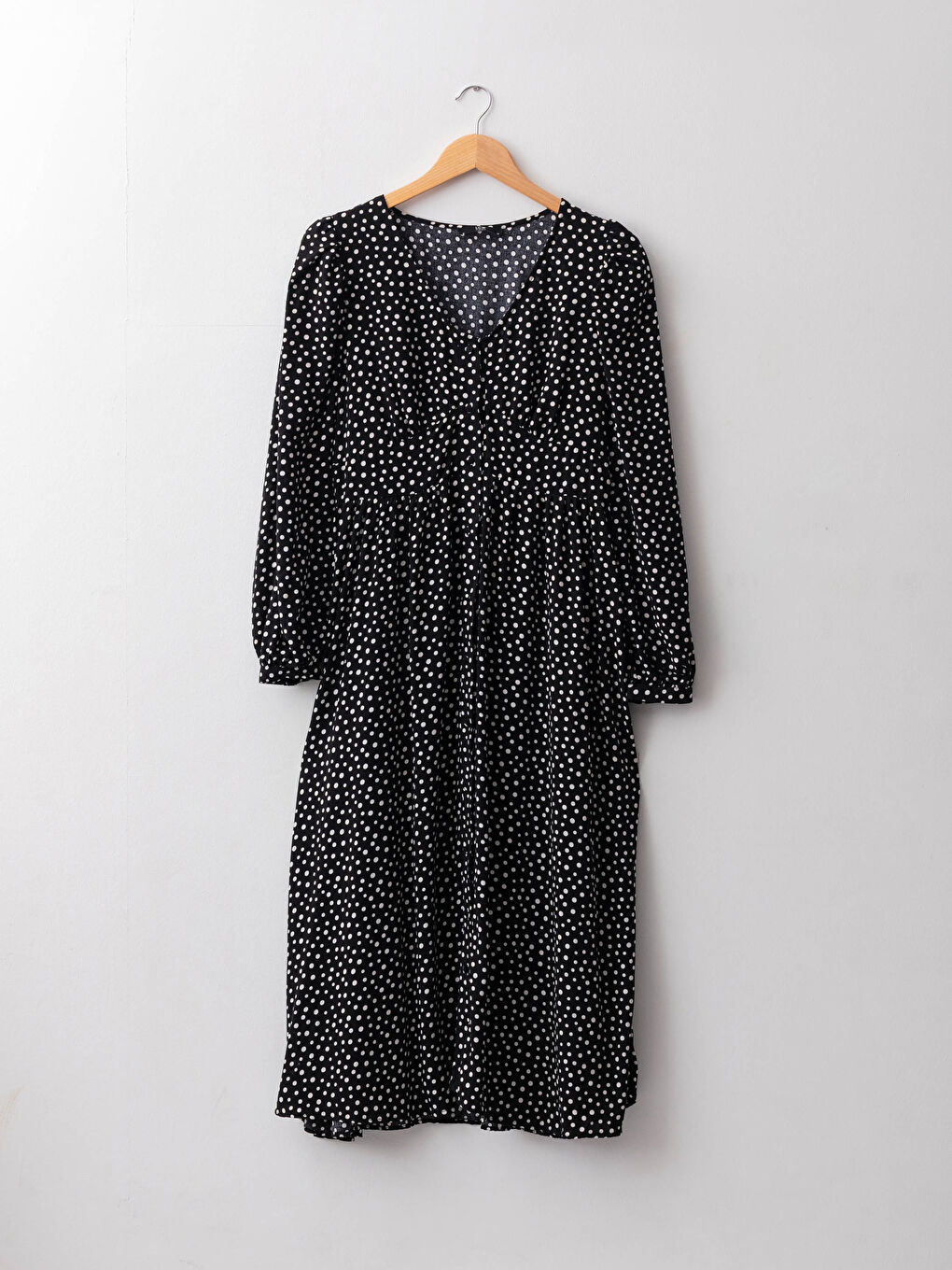 V Neck Polka Dot Long Sleeve Viscose Women's Dress-5