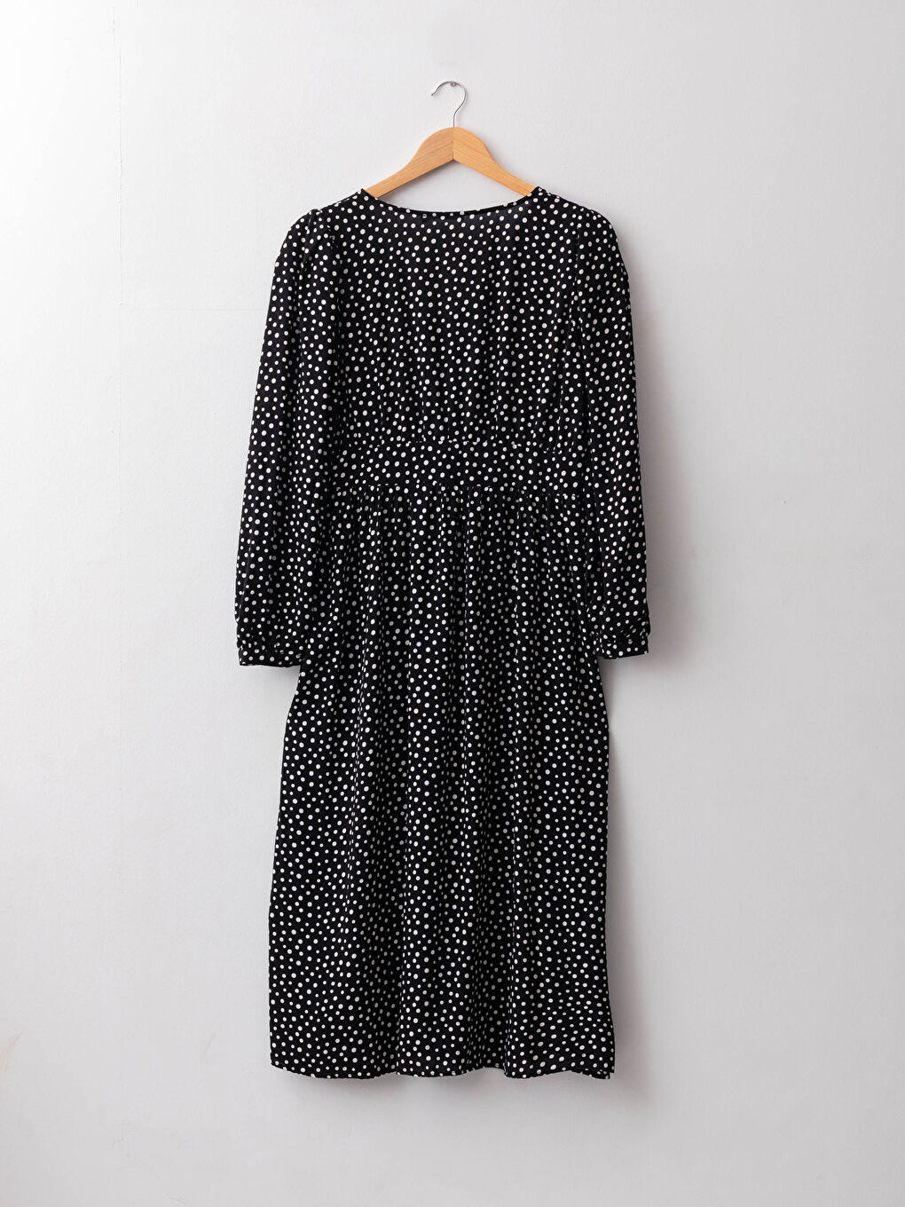V Neck Polka Dot Long Sleeve Viscose Women's Dress-6