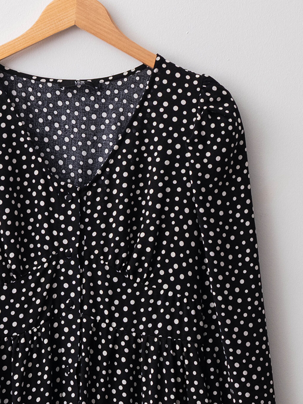 V Neck Polka Dot Long Sleeve Viscose Women's Dress-7