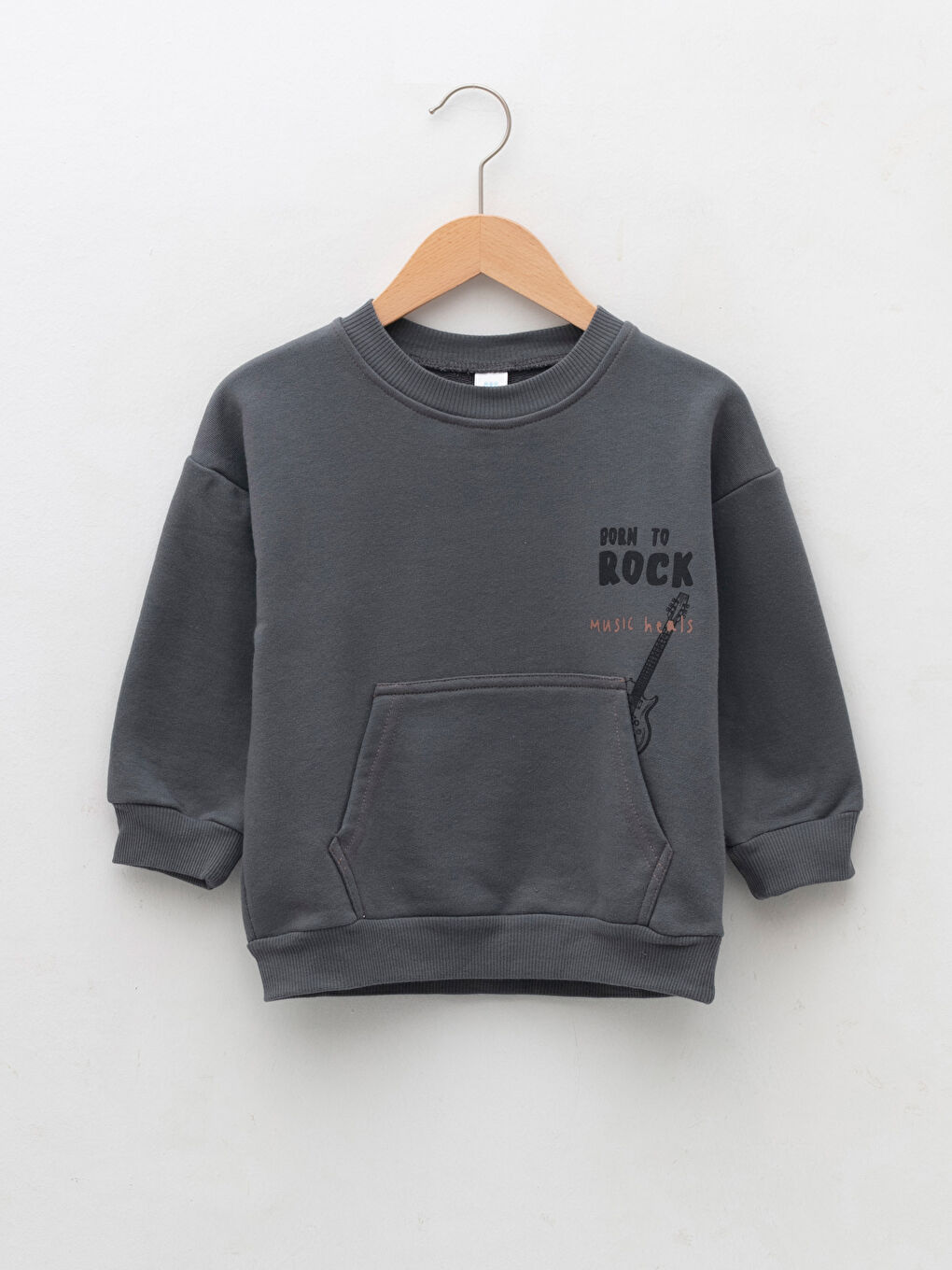 LCW baby Gri Bisiklet Yaka Uzun Kollu Baskılı Erkek Bebek Sweatshirt