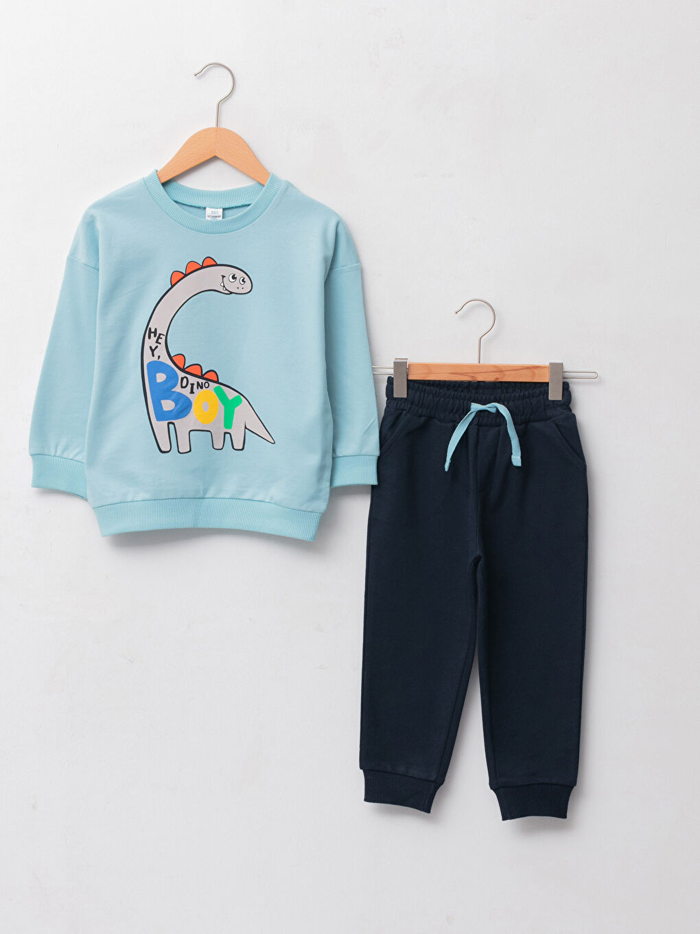 Crew Neck Long Sleeve Printed Cotton Baby Boy Sweatshirt and Trousers 2-Pack Set