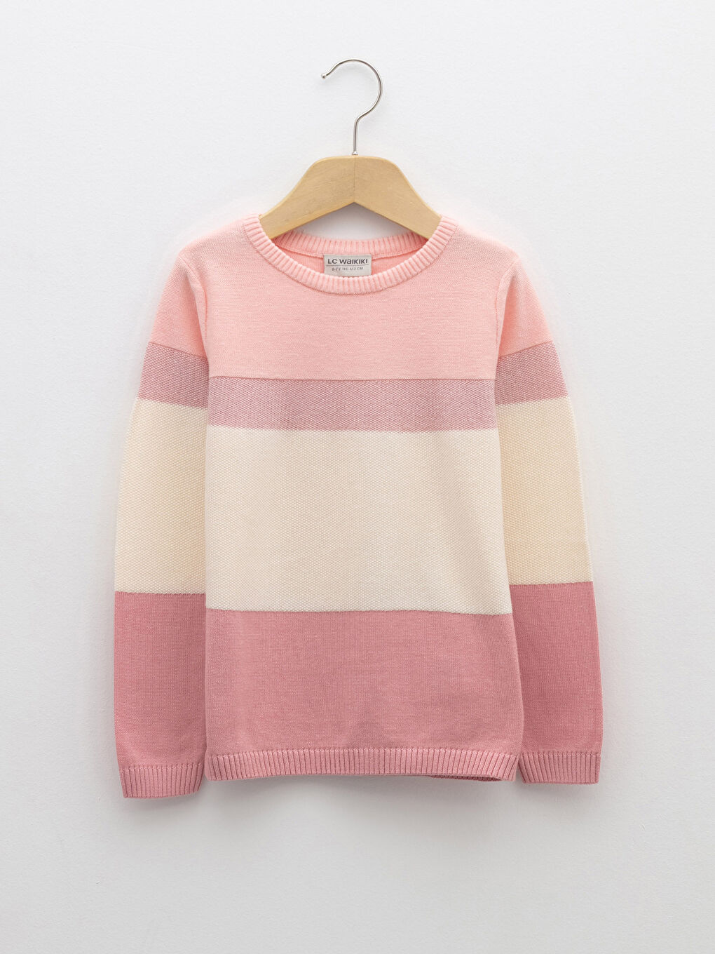 Crew Neck Long Sleeve Girl Tricot Sweater with Color Block