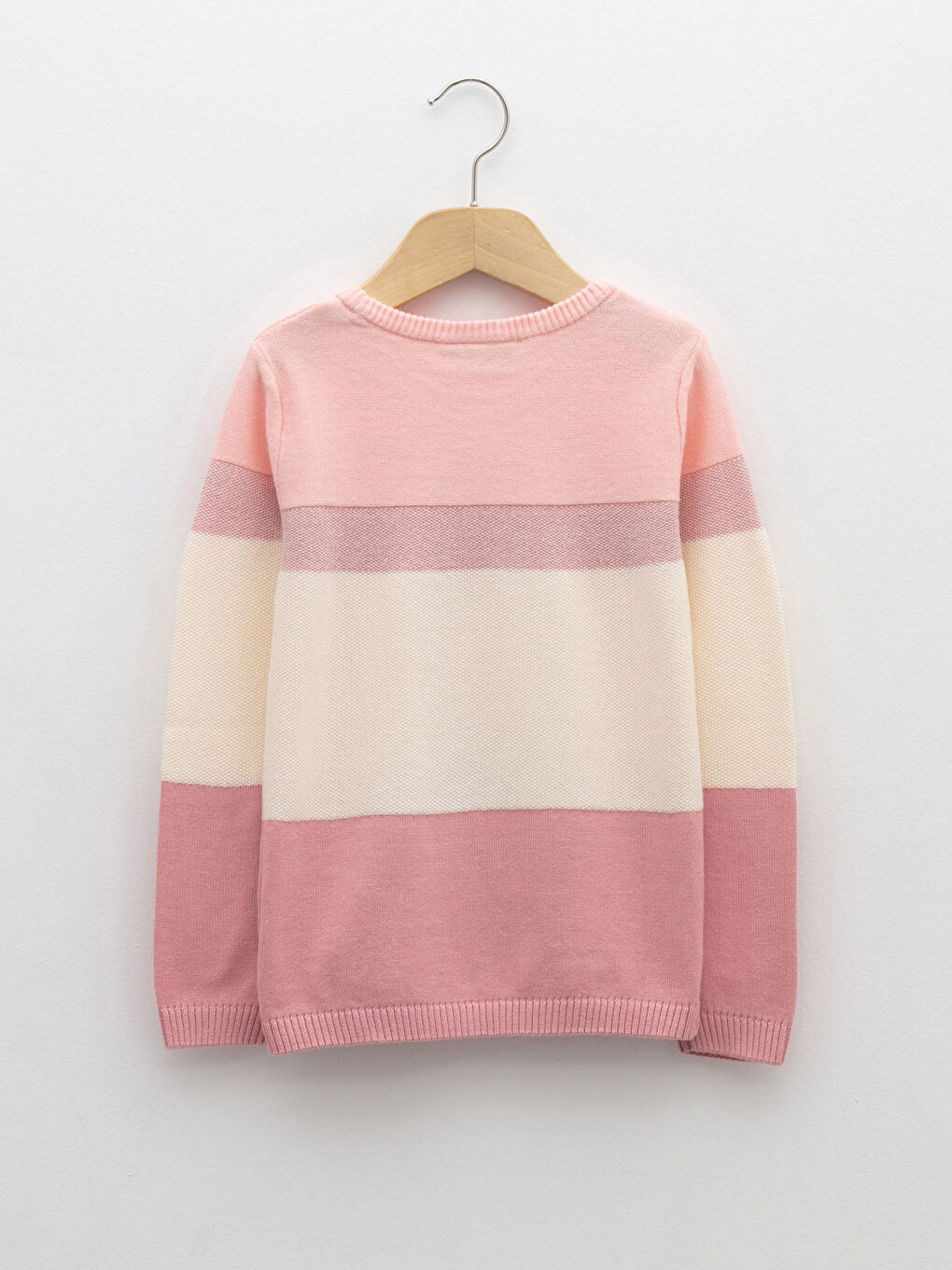 Crew Neck Long Sleeve Girl Tricot Sweater with Color Block-1