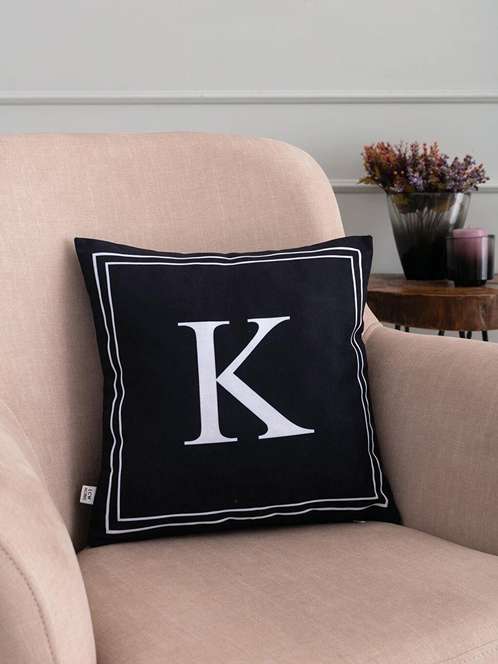 Housse de Coussin Imprimée Lettre K 45x45 Cm