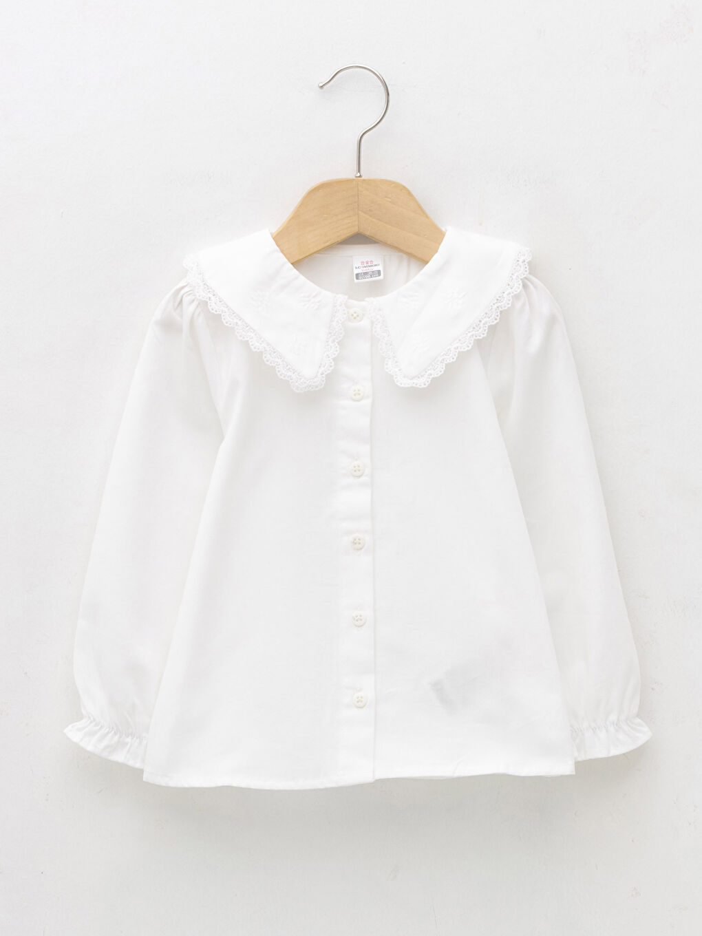 Chemise Bébé Fille en Popeline à Manches Longues avec Détails Brodés